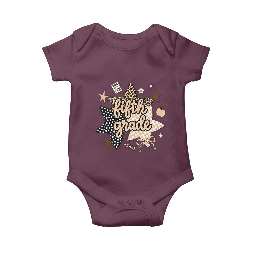 Fifth Grade Leopard Checkered Star Coquette Baby Onesie Cute 5th Grade Girl Back to School Gift