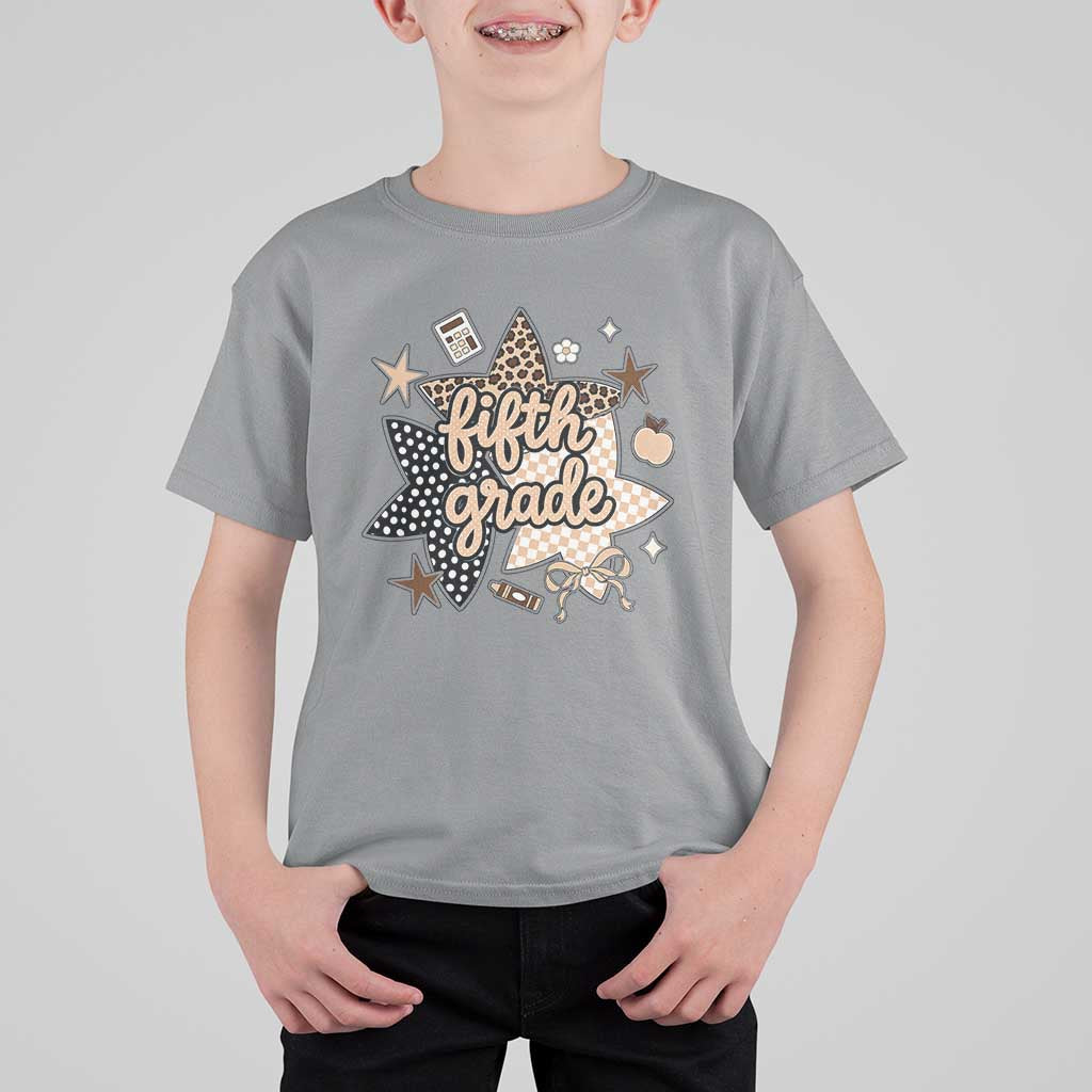 Fifth Grade Leopard Checkered Star Coquette T Shirt For Kid Cute 5th Grade Girl Back to School Gift