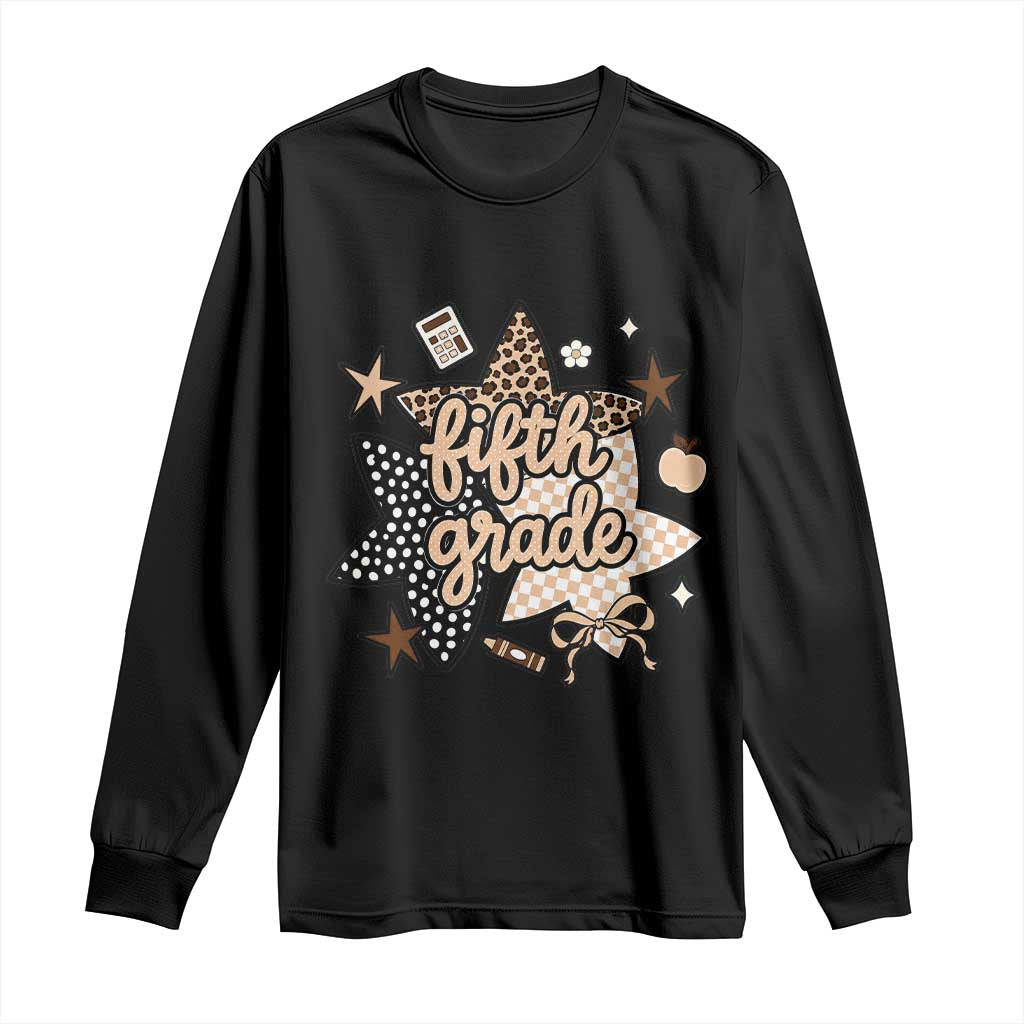 Fifth Grade Leopard Checkered Star Coquette Long Sleeve Shirt Cute 5th Grade Girl Back to School Gift
