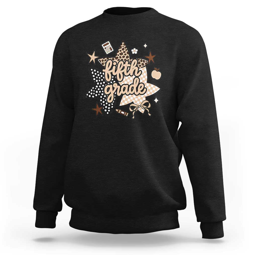 Fifth Grade Leopard Checkered Star Coquette Sweatshirt Cute 5th Grade Girl Back to School Gift