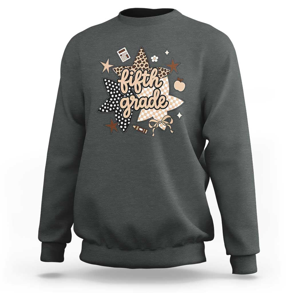 Fifth Grade Leopard Checkered Star Coquette Sweatshirt Cute 5th Grade Girl Back to School Gift