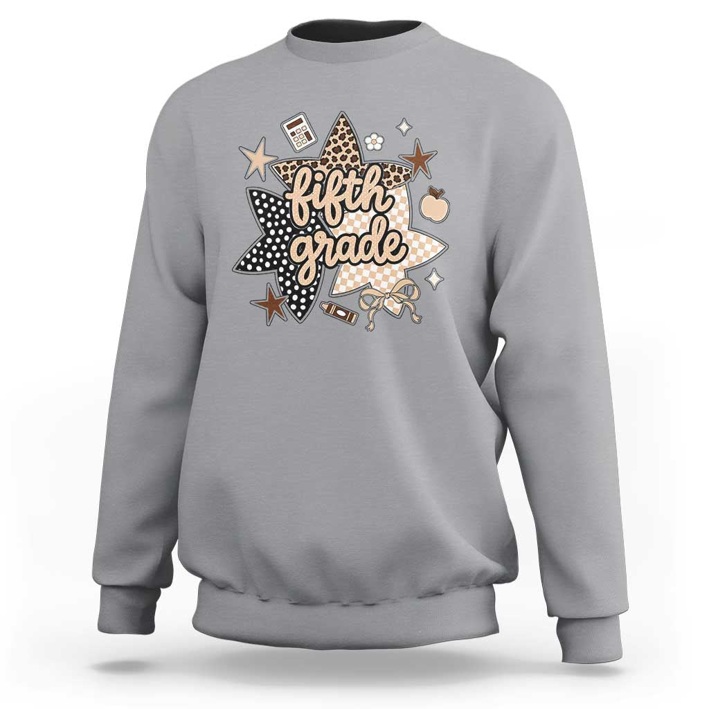 Fifth Grade Leopard Checkered Star Coquette Sweatshirt Cute 5th Grade Girl Back to School Gift