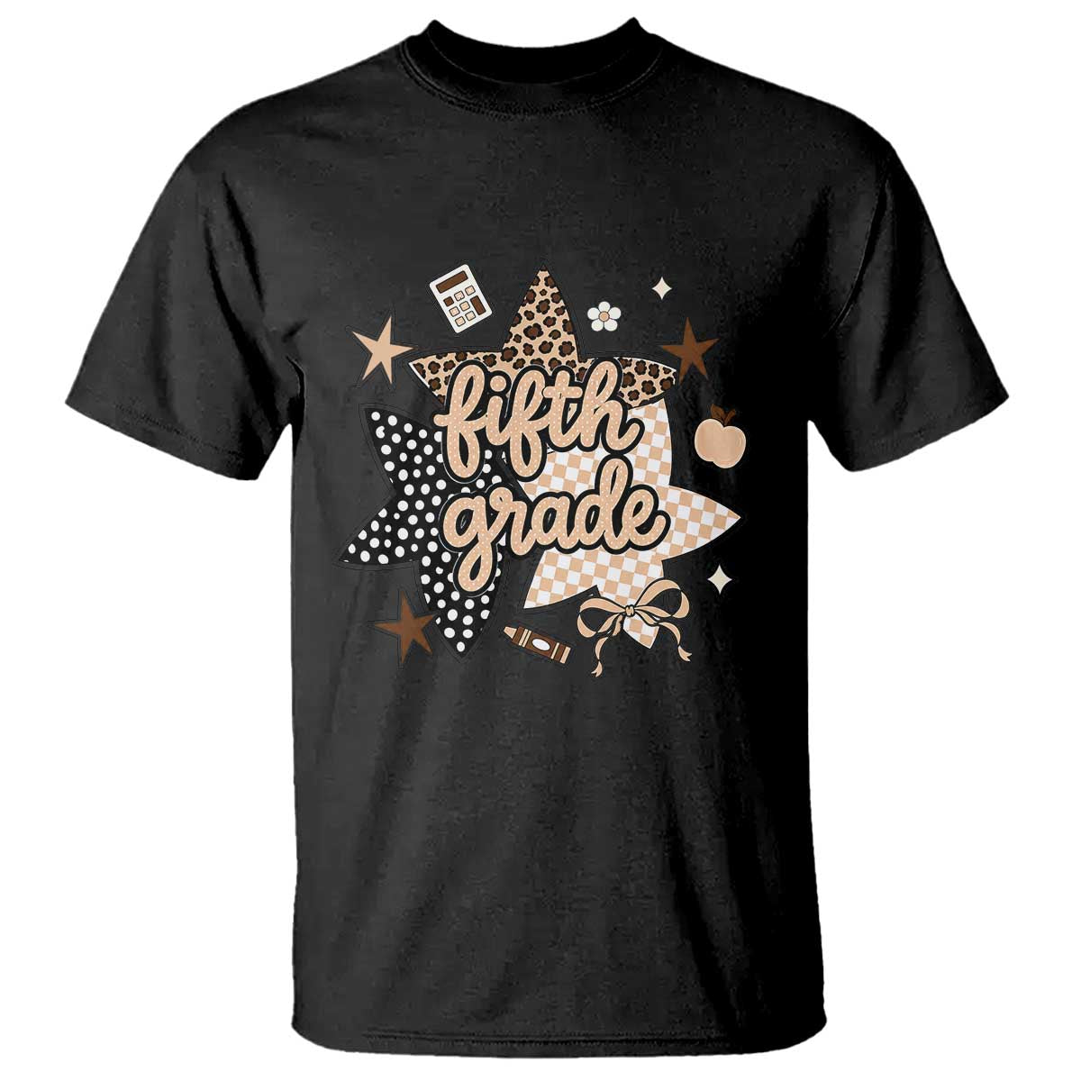 Fifth Grade Leopard Checkered Star Coquette T Shirt Cute 5th Grade Girl Back to School Gift