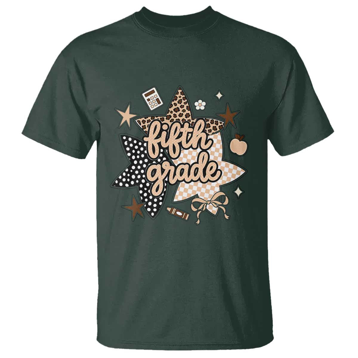 Fifth Grade Leopard Checkered Star Coquette T Shirt Cute 5th Grade Girl Back to School Gift
