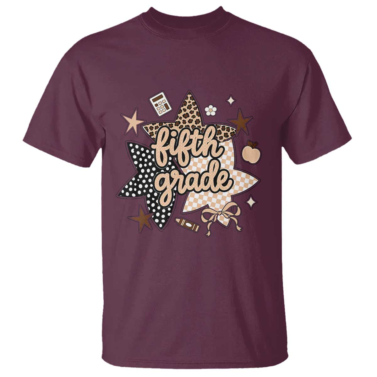 Fifth Grade Leopard Checkered Star Coquette T Shirt Cute 5th Grade Girl Back to School Gift