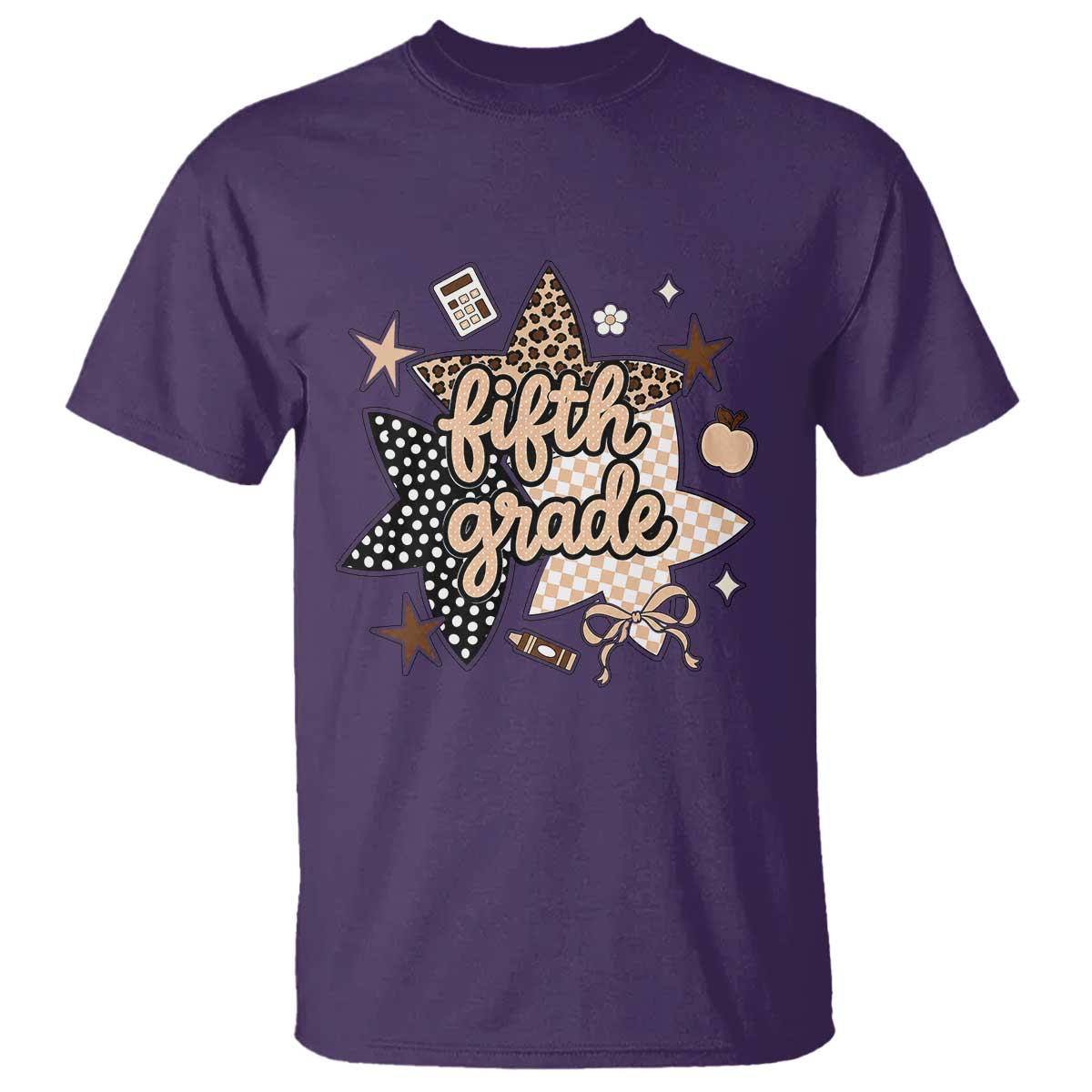 Fifth Grade Leopard Checkered Star Coquette T Shirt Cute 5th Grade Girl Back to School Gift