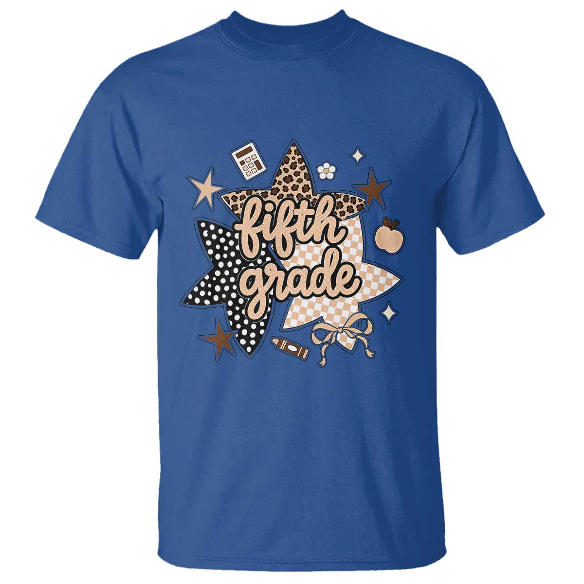 Fifth Grade Leopard Checkered Star Coquette T Shirt Cute 5th Grade Girl Back to School Gift