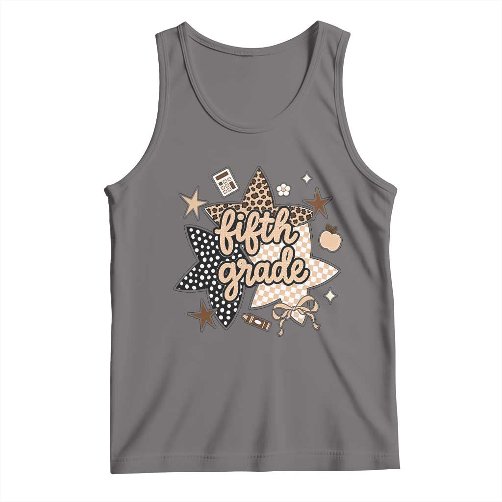 Fifth Grade Leopard Checkered Star Coquette Tank Top Cute 5th Grade Girl Back to School Gift