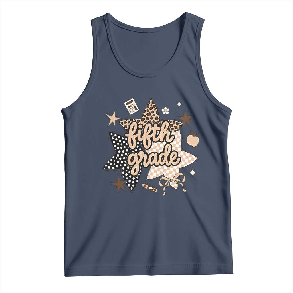 Fifth Grade Leopard Checkered Star Coquette Tank Top Cute 5th Grade Girl Back to School Gift