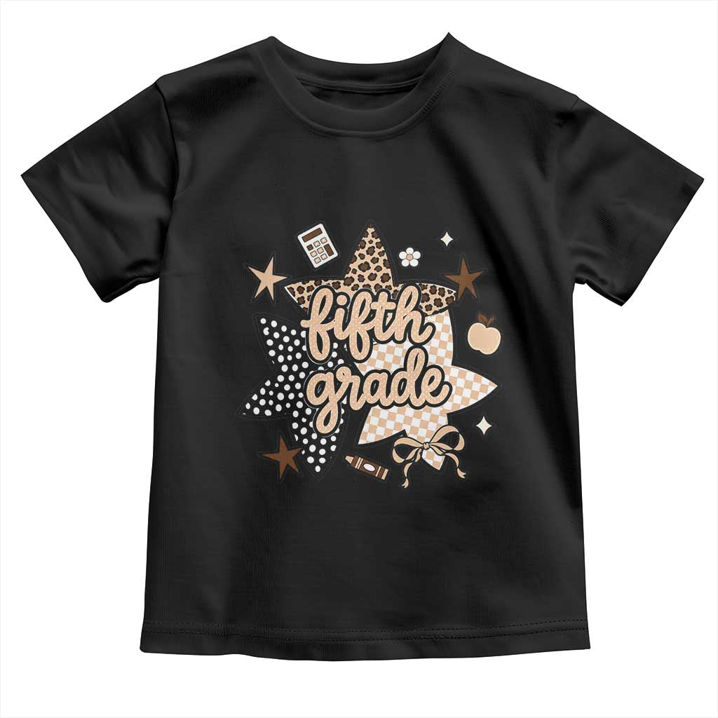 Fifth Grade Leopard Checkered Star Coquette Toddler T Shirt Cute 5th Grade Girl Back to School Gift