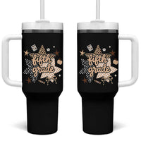 Fifth Grade Leopard Checkered Star Coquette Tumbler With Handle Cute 5th Grade Girl Back to School Gift