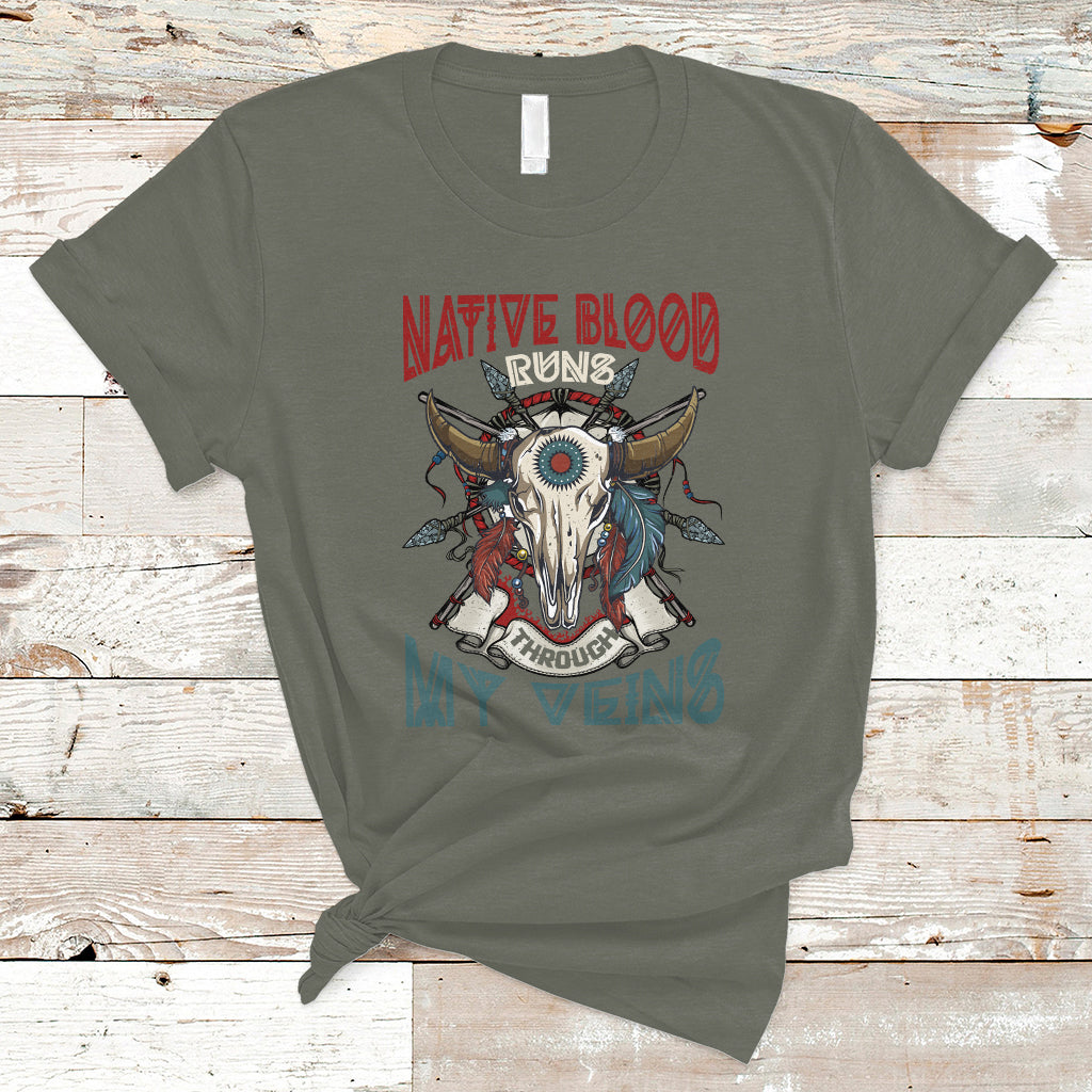 Native American T Shirt Native Blood Runs Through My Veins Proud - Wonder Print Shop