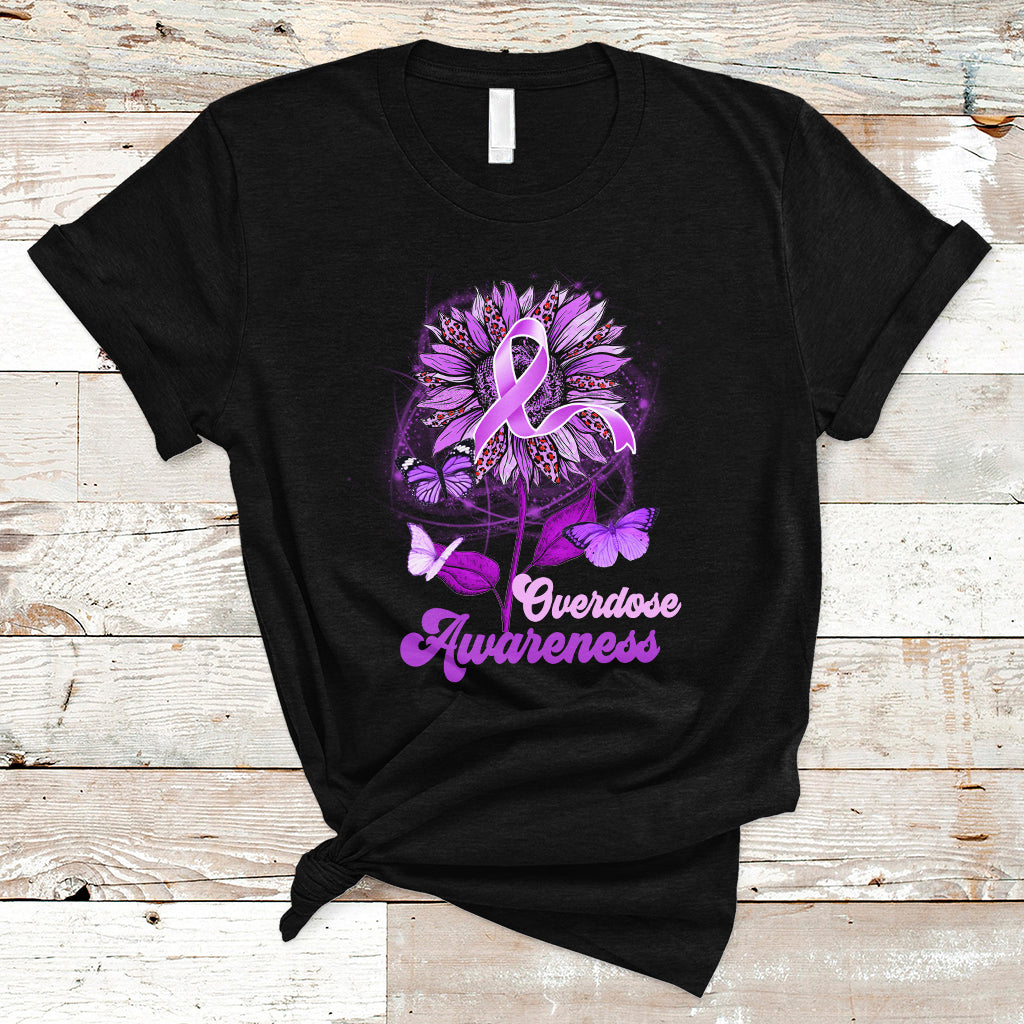 Overdose Awareness T Shirt Sunflower Purple Overdose Prevention - Wonder Print Shop
