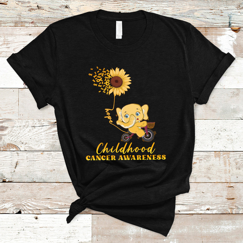 Childhood Cancer Awareness T Shirt Elephant Sunflower Gold Ribbon - Wonder Print Shop