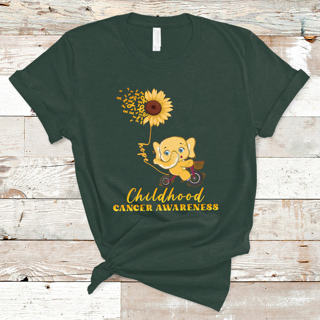 Childhood Cancer Awareness T Shirt Elephant Sunflower Gold Ribbon - Wonder Print Shop