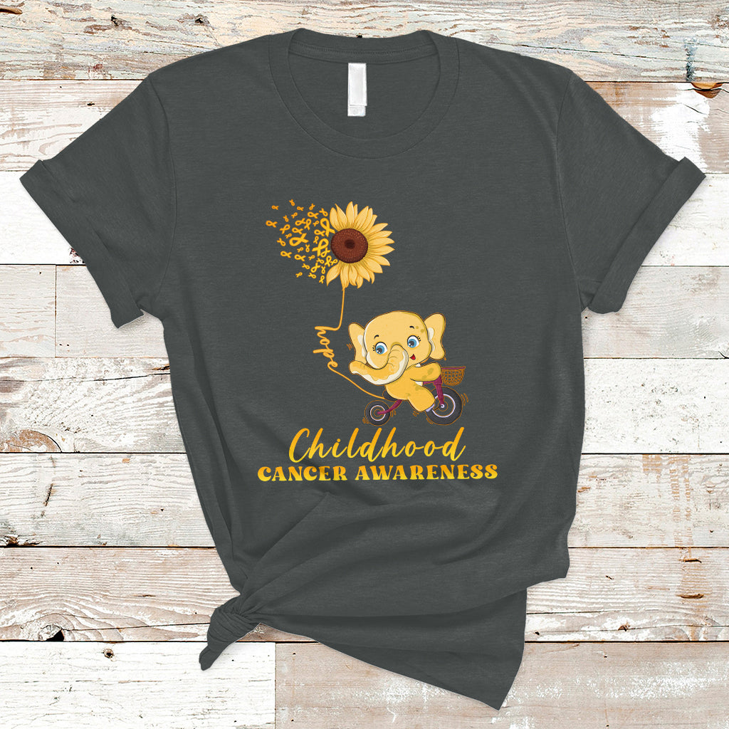 Childhood Cancer Awareness T Shirt Elephant Sunflower Gold Ribbon - Wonder Print Shop