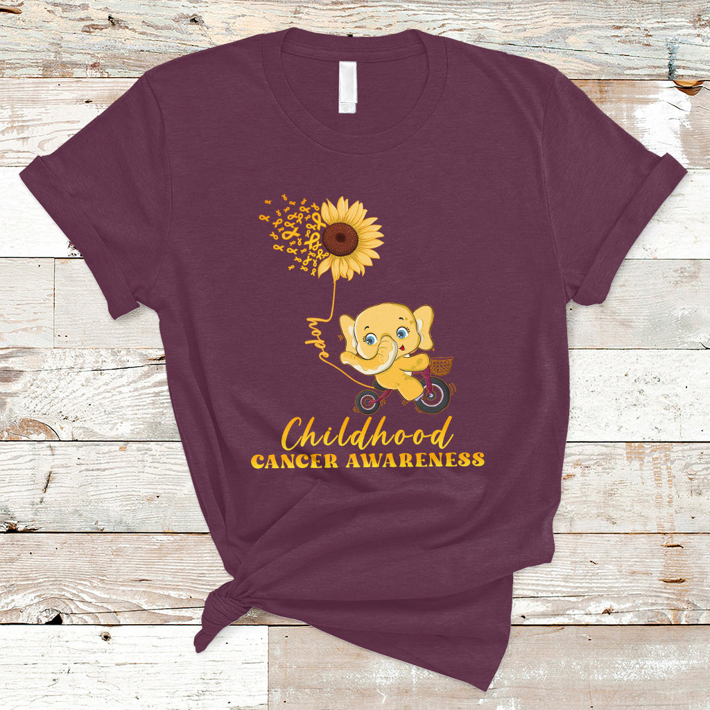Childhood Cancer Awareness T Shirt Elephant Sunflower Gold Ribbon - Wonder Print Shop