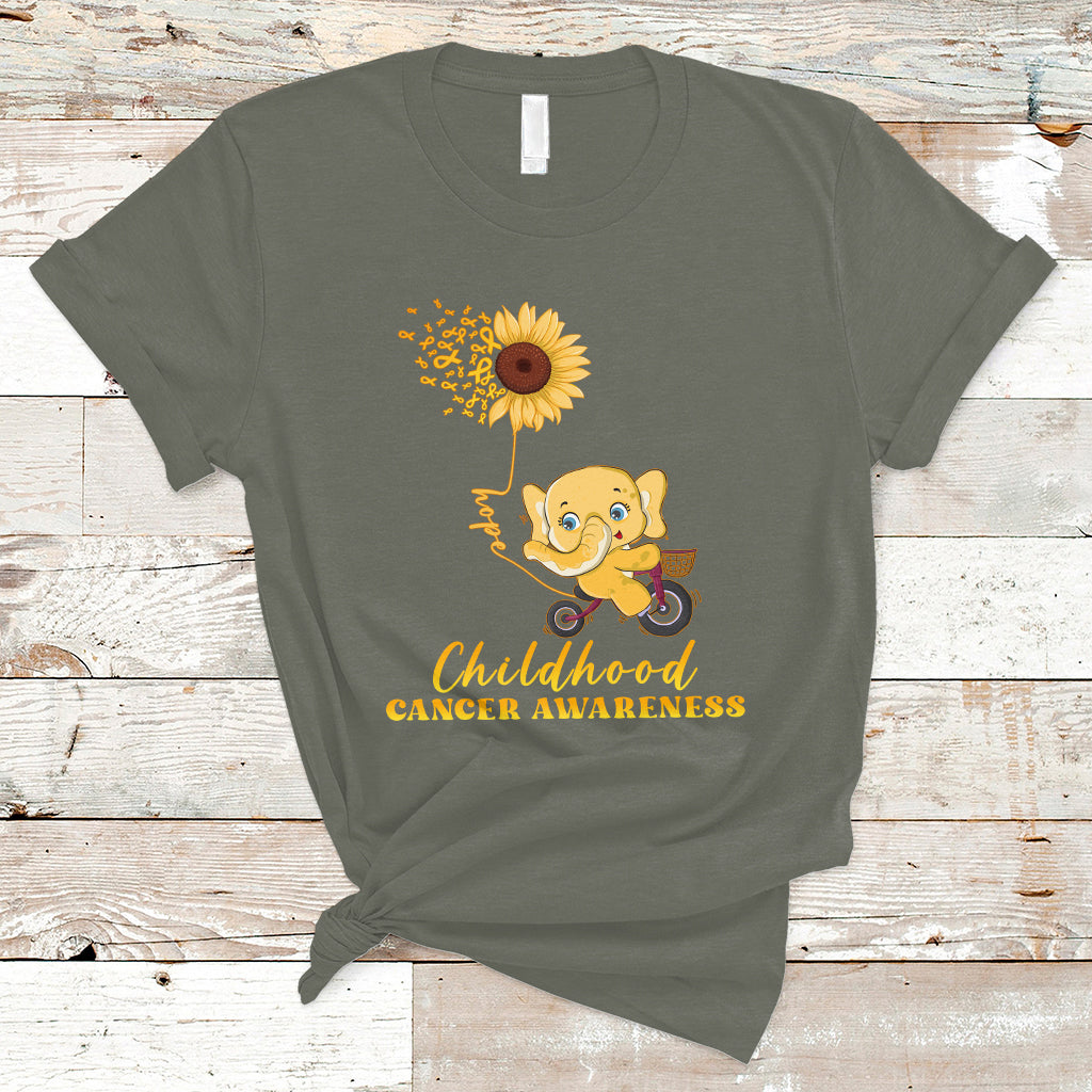 Childhood Cancer Awareness T Shirt Elephant Sunflower Gold Ribbon - Wonder Print Shop