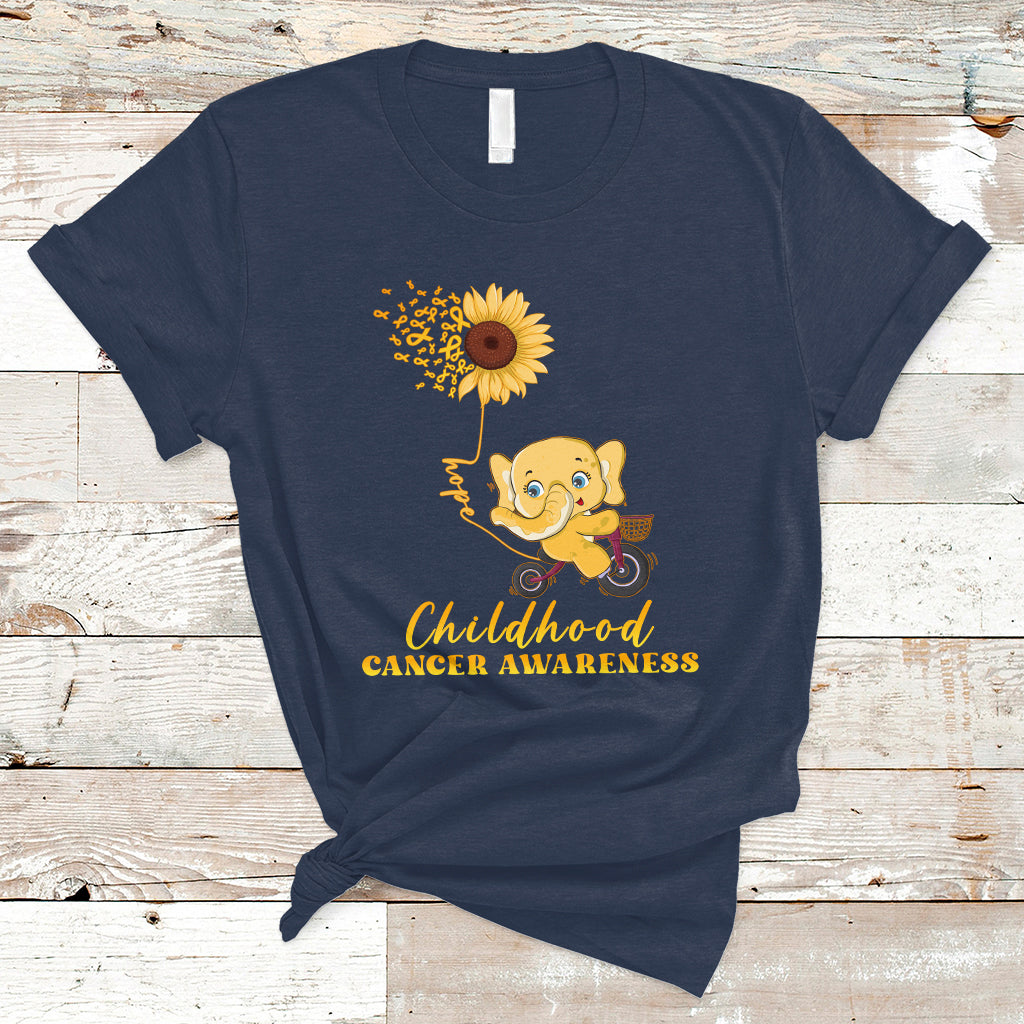 Childhood Cancer Awareness T Shirt Elephant Sunflower Gold Ribbon - Wonder Print Shop