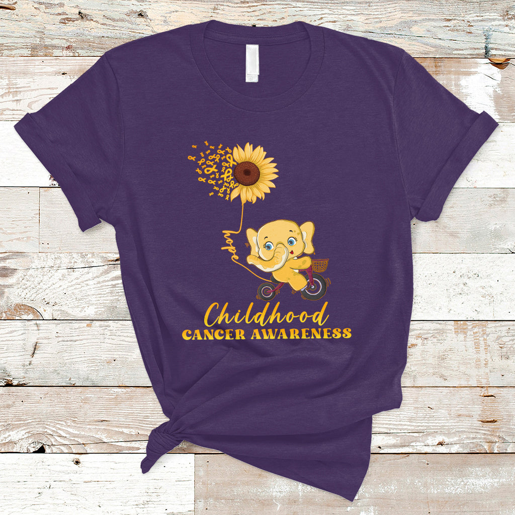 Childhood Cancer Awareness T Shirt Elephant Sunflower Gold Ribbon - Wonder Print Shop