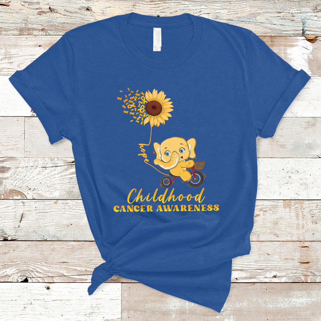 Childhood Cancer Awareness T Shirt Elephant Sunflower Gold Ribbon - Wonder Print Shop