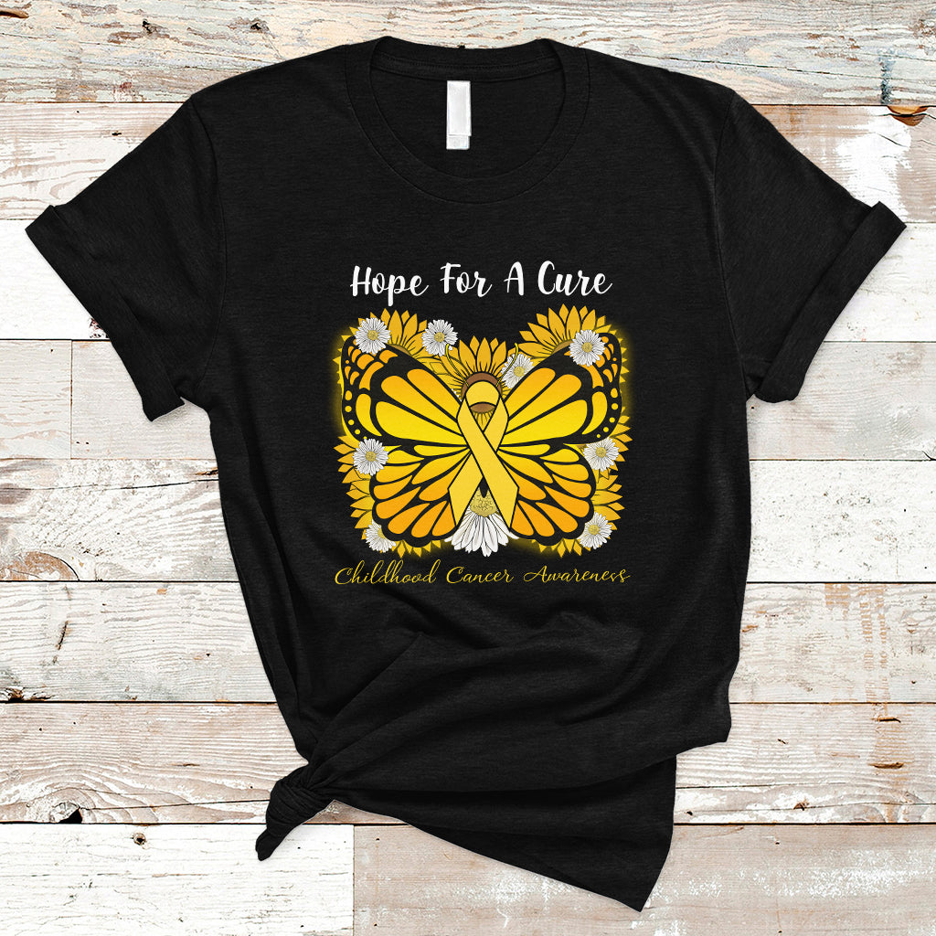 Childhood Cancer Awareness T Shirt Hope For A Cure Butterfly Flower - Wonder Print Shop