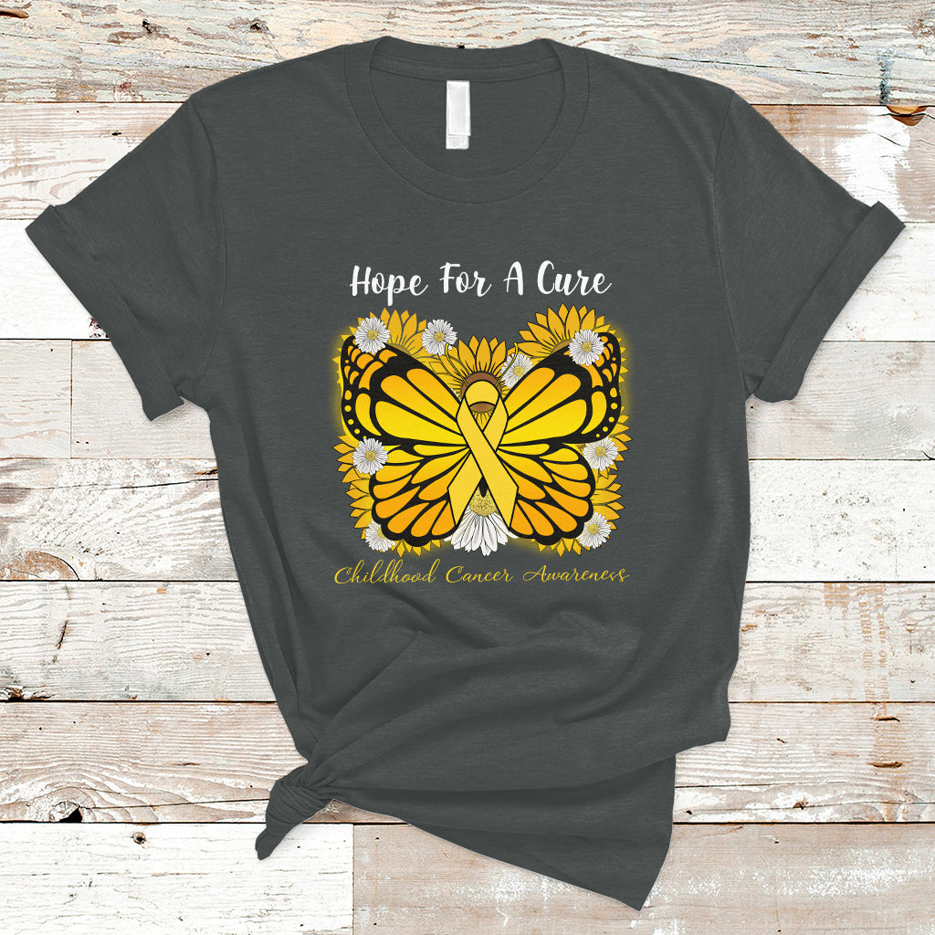 Childhood Cancer Awareness T Shirt Hope For A Cure Butterfly Flower - Wonder Print Shop