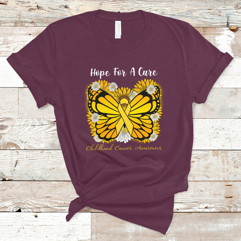 Childhood Cancer Awareness T Shirt Hope For A Cure Butterfly Flower - Wonder Print Shop