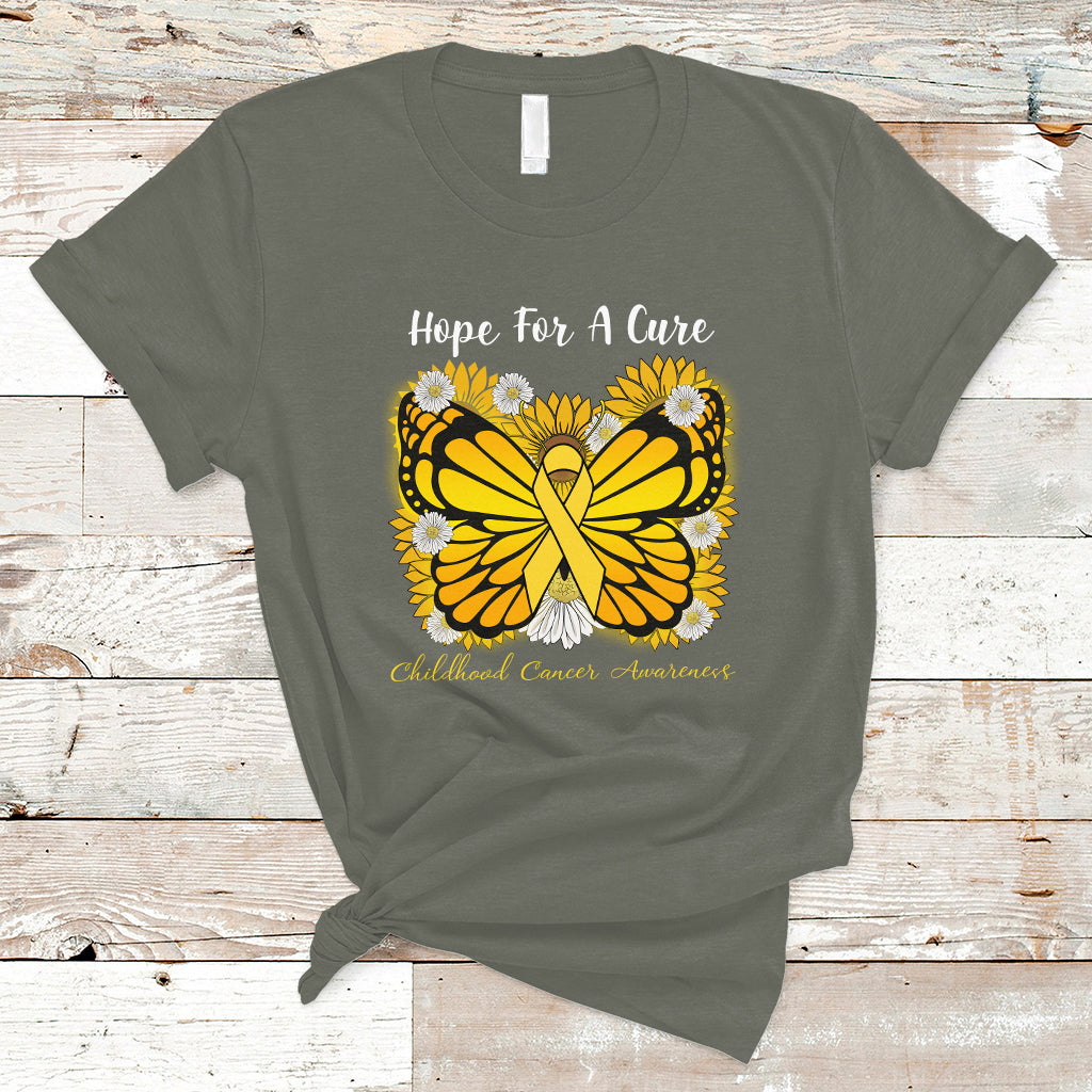 Childhood Cancer Awareness T Shirt Hope For A Cure Butterfly Flower - Wonder Print Shop