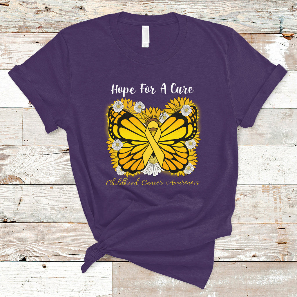 Childhood Cancer Awareness T Shirt Hope For A Cure Butterfly Flower - Wonder Print Shop
