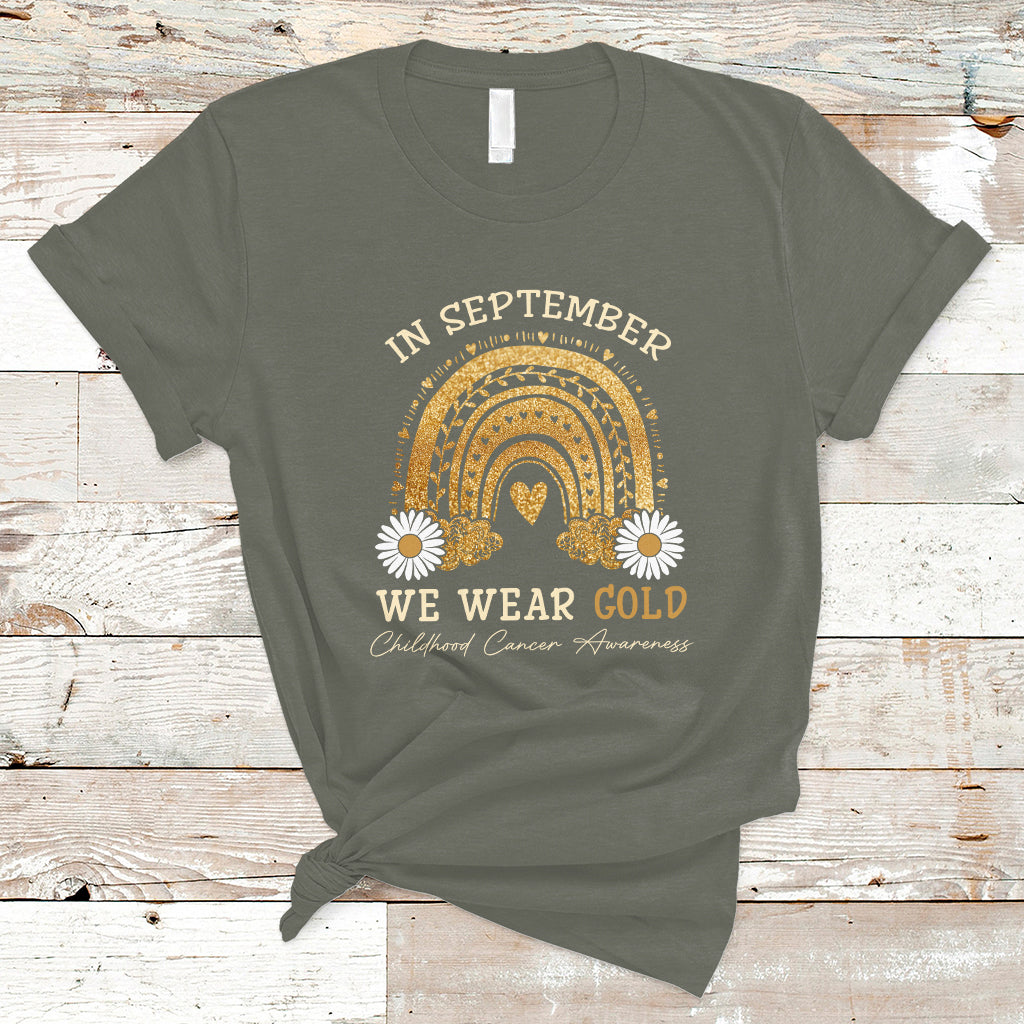 Childhood Cancer Awareness T Shirt In September We Wear Gold Rainbow - Wonder Print Shop