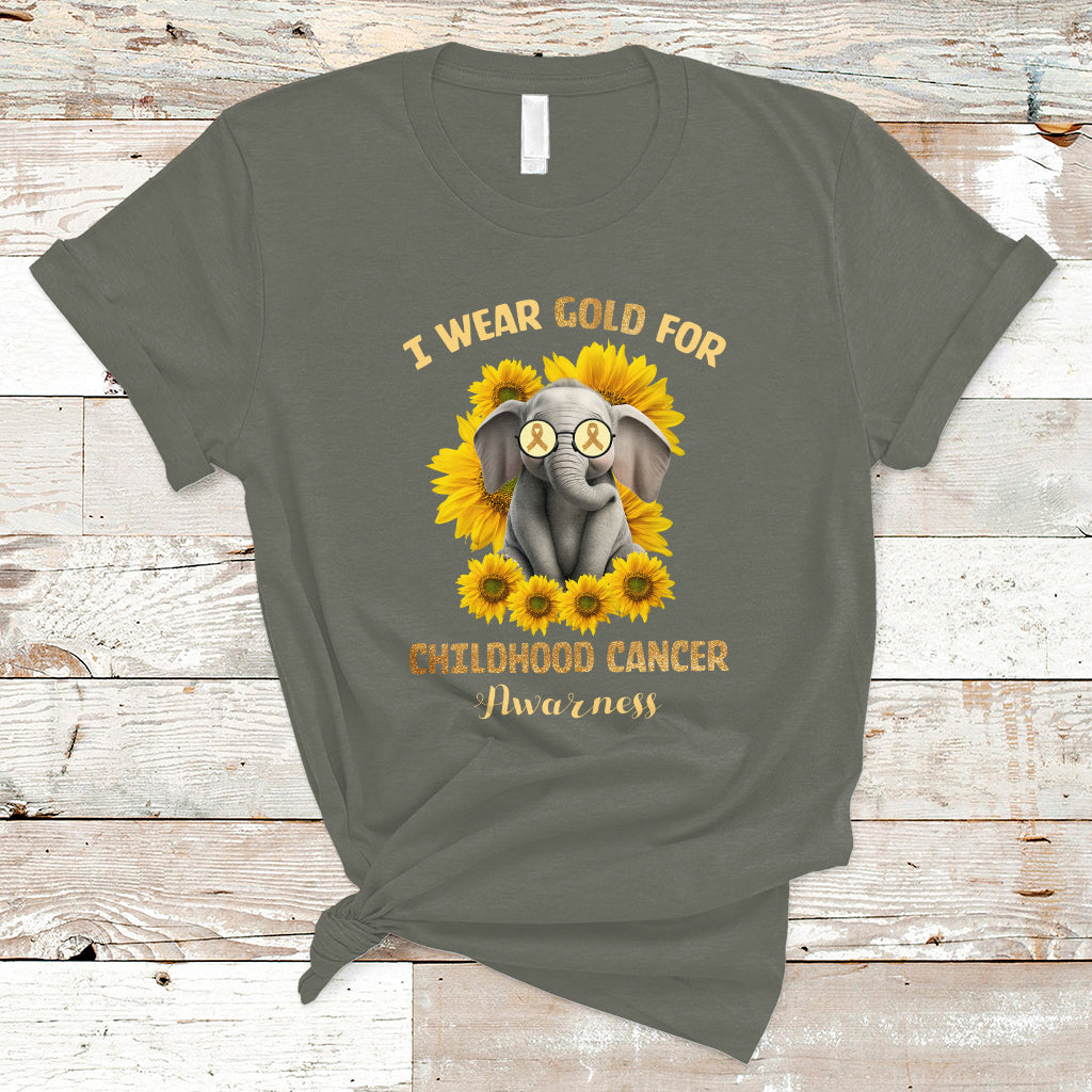 Childhood Cancer Awareness T Shirt Flowers Elephant I Wear Gold For - Wonder Print Shop