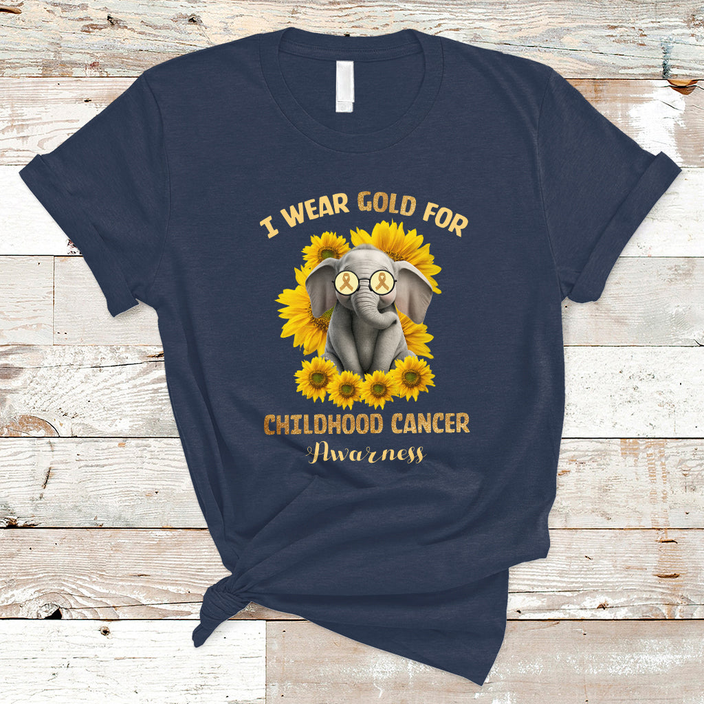 Childhood Cancer Awareness T Shirt Flowers Elephant I Wear Gold For - Wonder Print Shop
