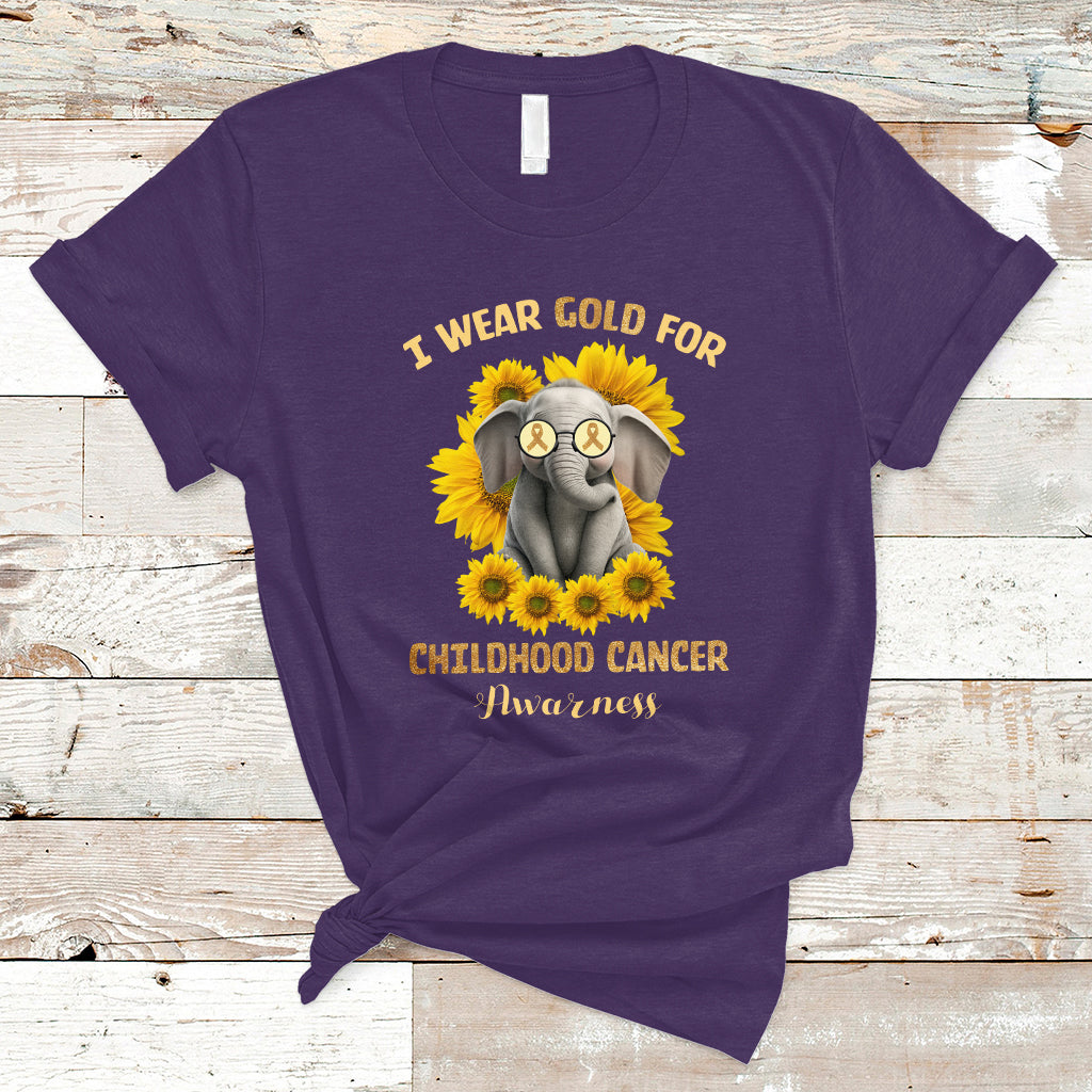 Childhood Cancer Awareness T Shirt Flowers Elephant I Wear Gold For - Wonder Print Shop
