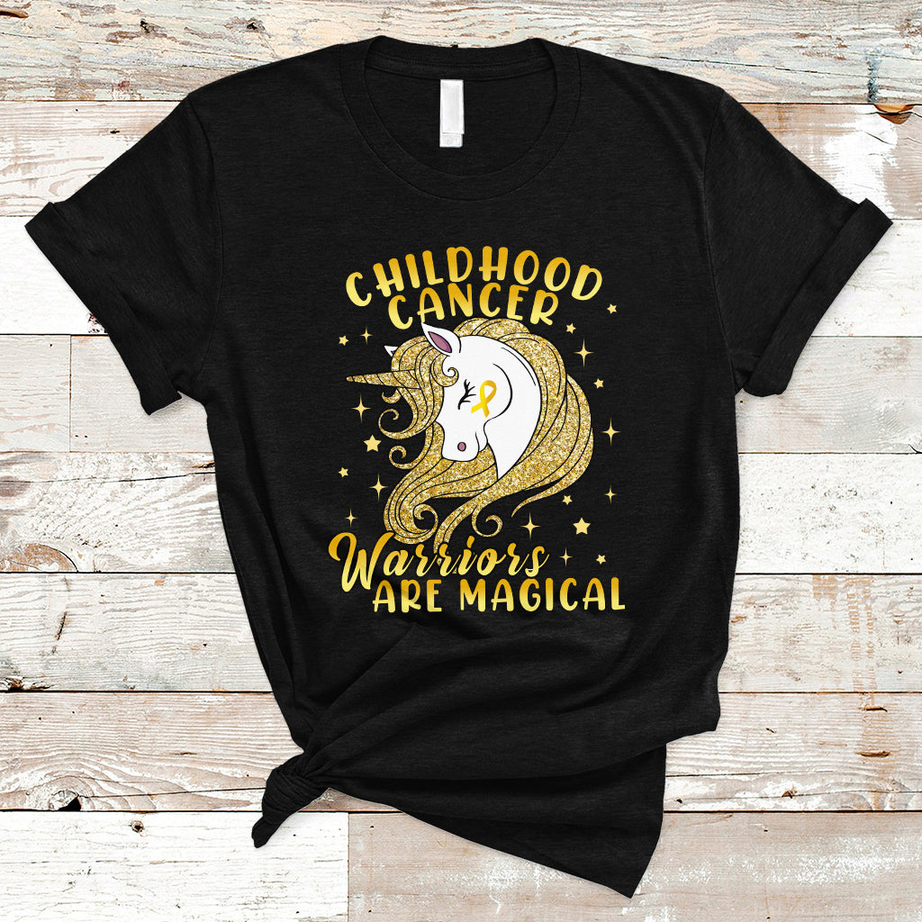 Childhood Cancer Awareness T Shirt Warriors Are Magical Unicorn Gold Ribbon - Wonder Print Shop