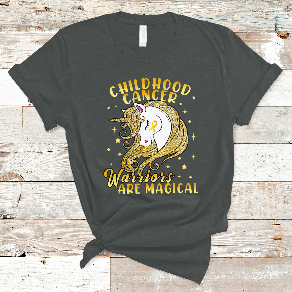 Childhood Cancer Awareness T Shirt Warriors Are Magical Unicorn Gold Ribbon - Wonder Print Shop