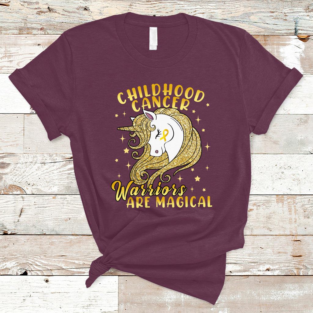Childhood Cancer Awareness T Shirt Warriors Are Magical Unicorn Gold Ribbon - Wonder Print Shop