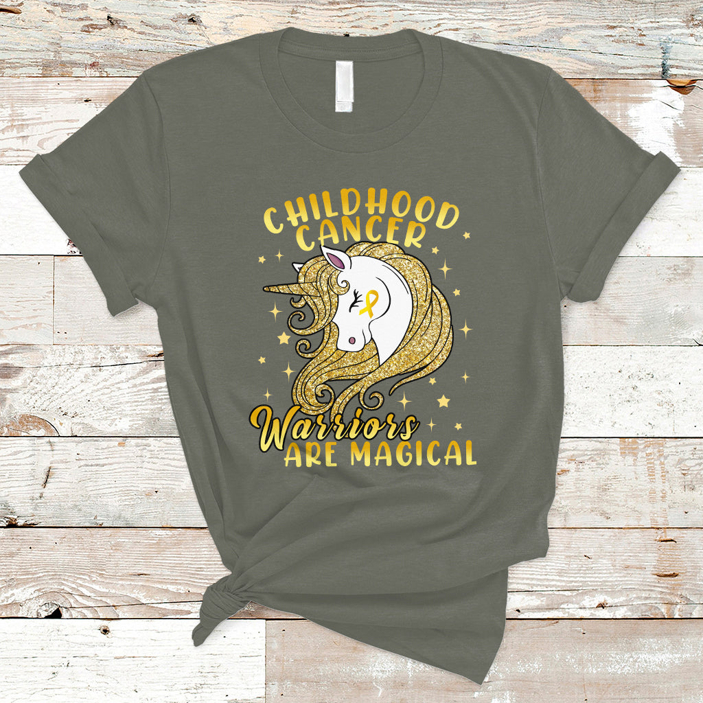 Childhood Cancer Awareness T Shirt Warriors Are Magical Unicorn Gold Ribbon - Wonder Print Shop
