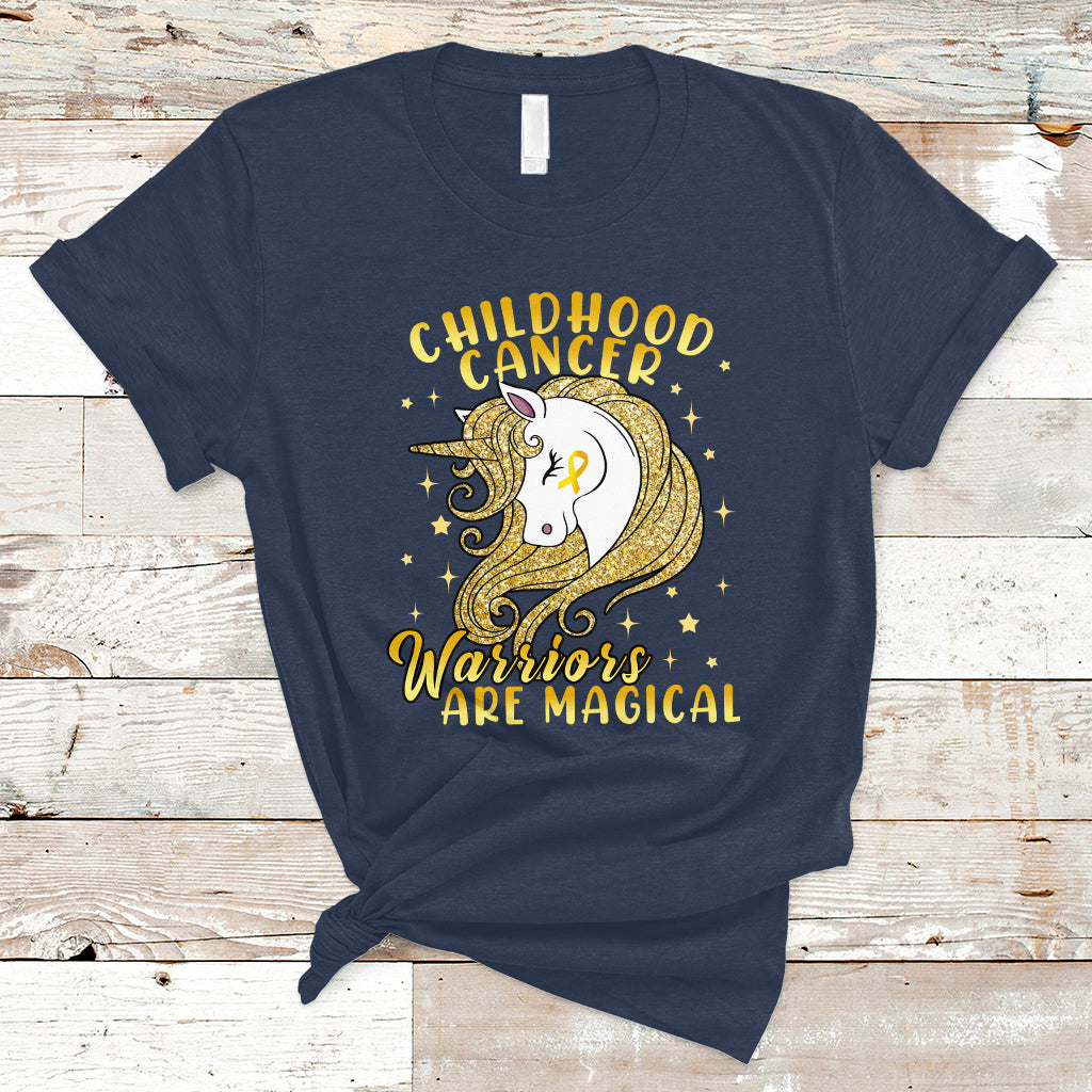 Childhood Cancer Awareness T Shirt Warriors Are Magical Unicorn Gold Ribbon - Wonder Print Shop