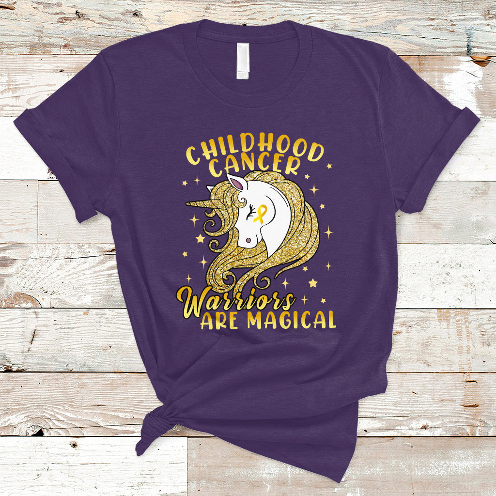 Childhood Cancer Awareness T Shirt Warriors Are Magical Unicorn Gold Ribbon - Wonder Print Shop