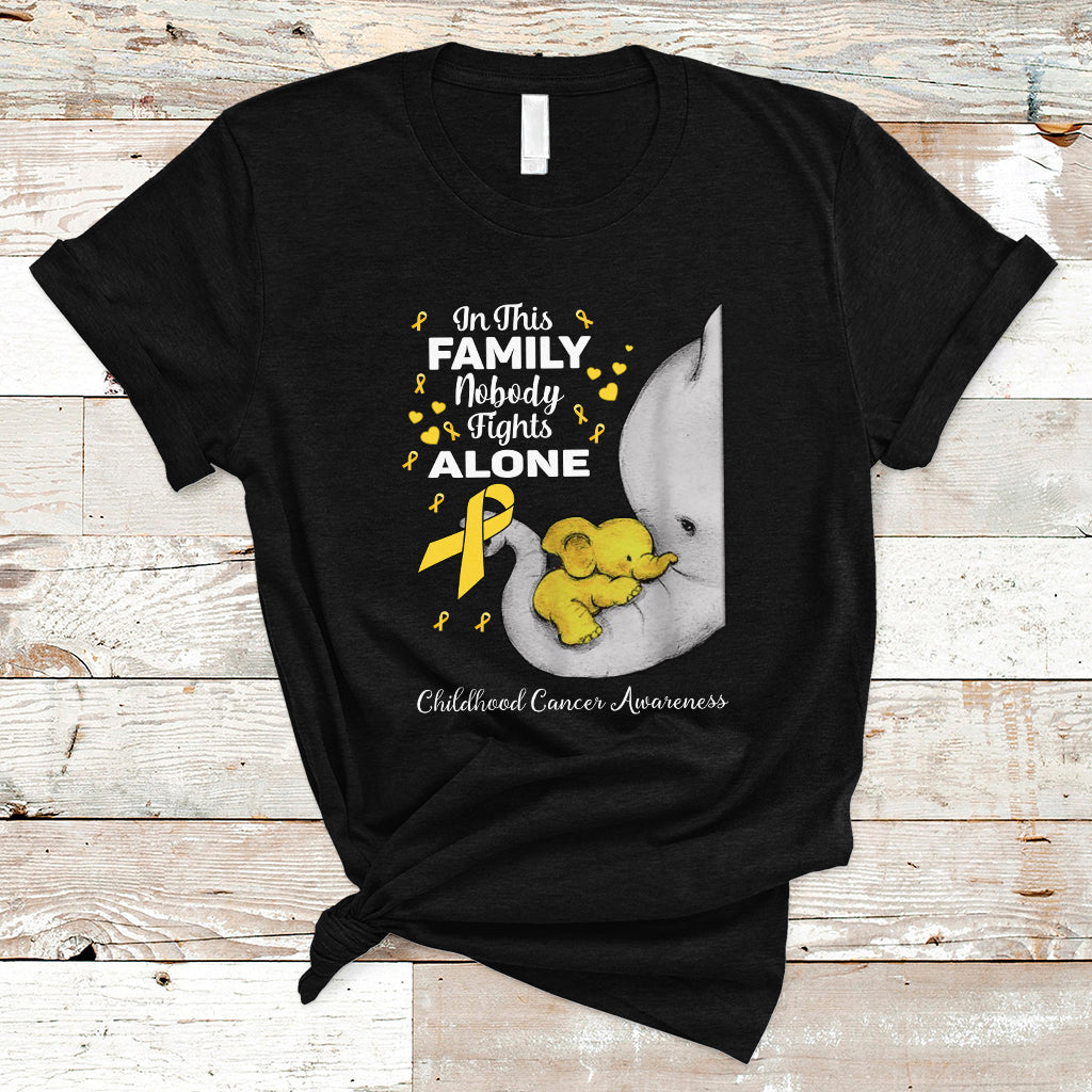 Childhood Cancer Awareness T Shirt In This Family Nobody Fights Alone Elephant - Wonder Print Shop