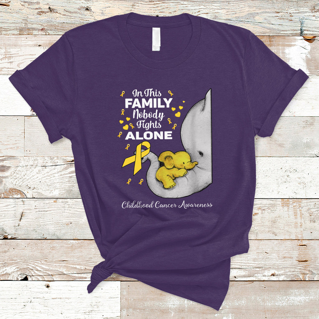 Childhood Cancer Awareness T Shirt In This Family Nobody Fights Alone Elephant - Wonder Print Shop