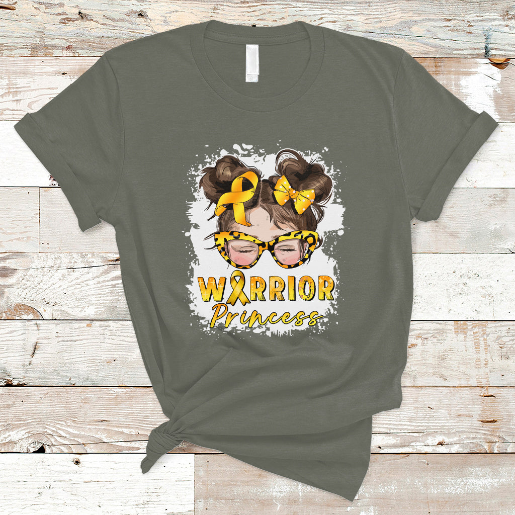 Childhood Cancer Awareness T Shirt Warrior Princess Gold Ribbon Messy Bun Girl - Wonder Print Shop