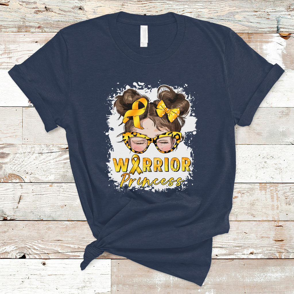 Childhood Cancer Awareness T Shirt Warrior Princess Gold Ribbon Messy Bun Girl - Wonder Print Shop