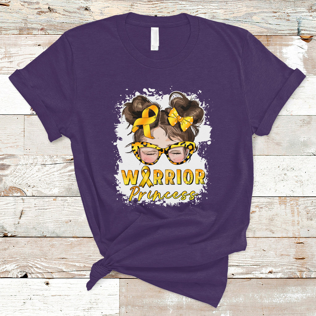 Childhood Cancer Awareness T Shirt Warrior Princess Gold Ribbon Messy Bun Girl - Wonder Print Shop