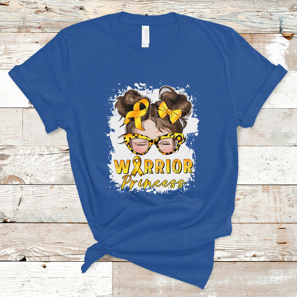 Childhood Cancer Awareness T Shirt Warrior Princess Gold Ribbon Messy Bun Girl - Wonder Print Shop