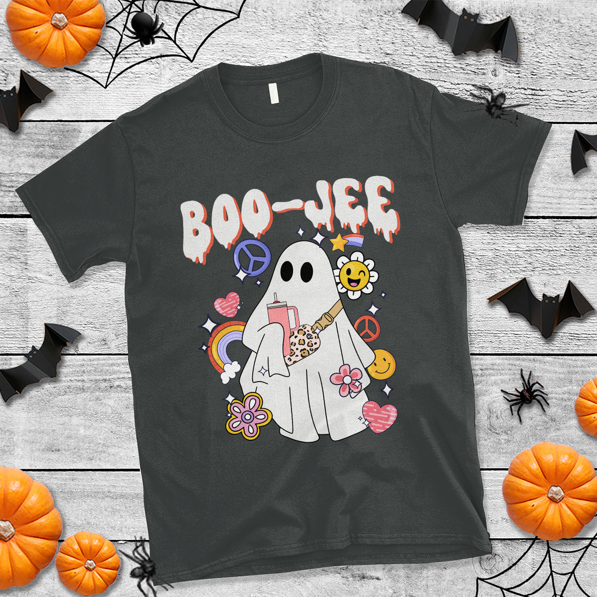 Ghost Halloween Costume T Shirt Spooky Season Hippie Boujee Boo-Jee - Wonder Print Shop
