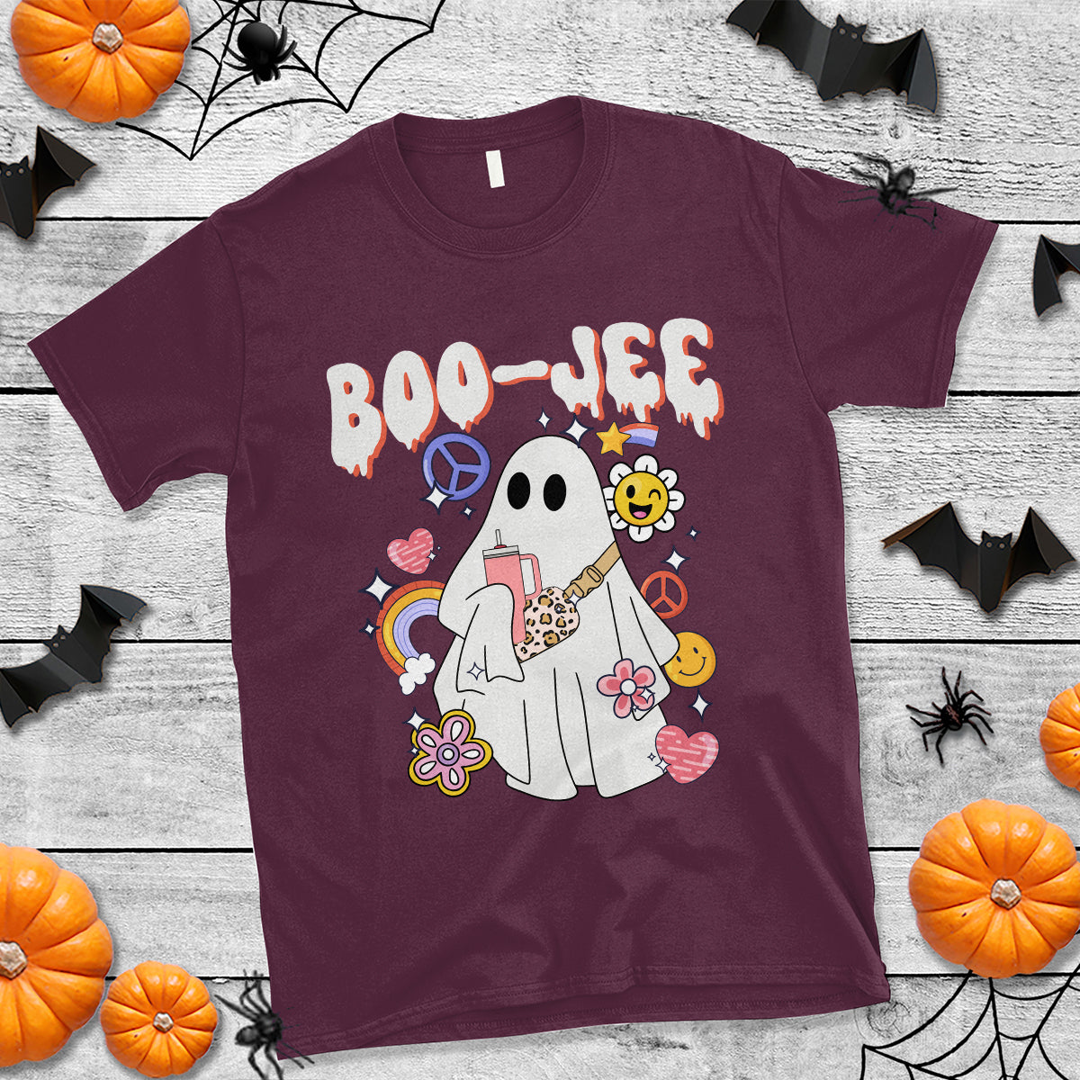 Ghost Halloween Costume T Shirt Spooky Season Hippie Boujee Boo-Jee - Wonder Print Shop