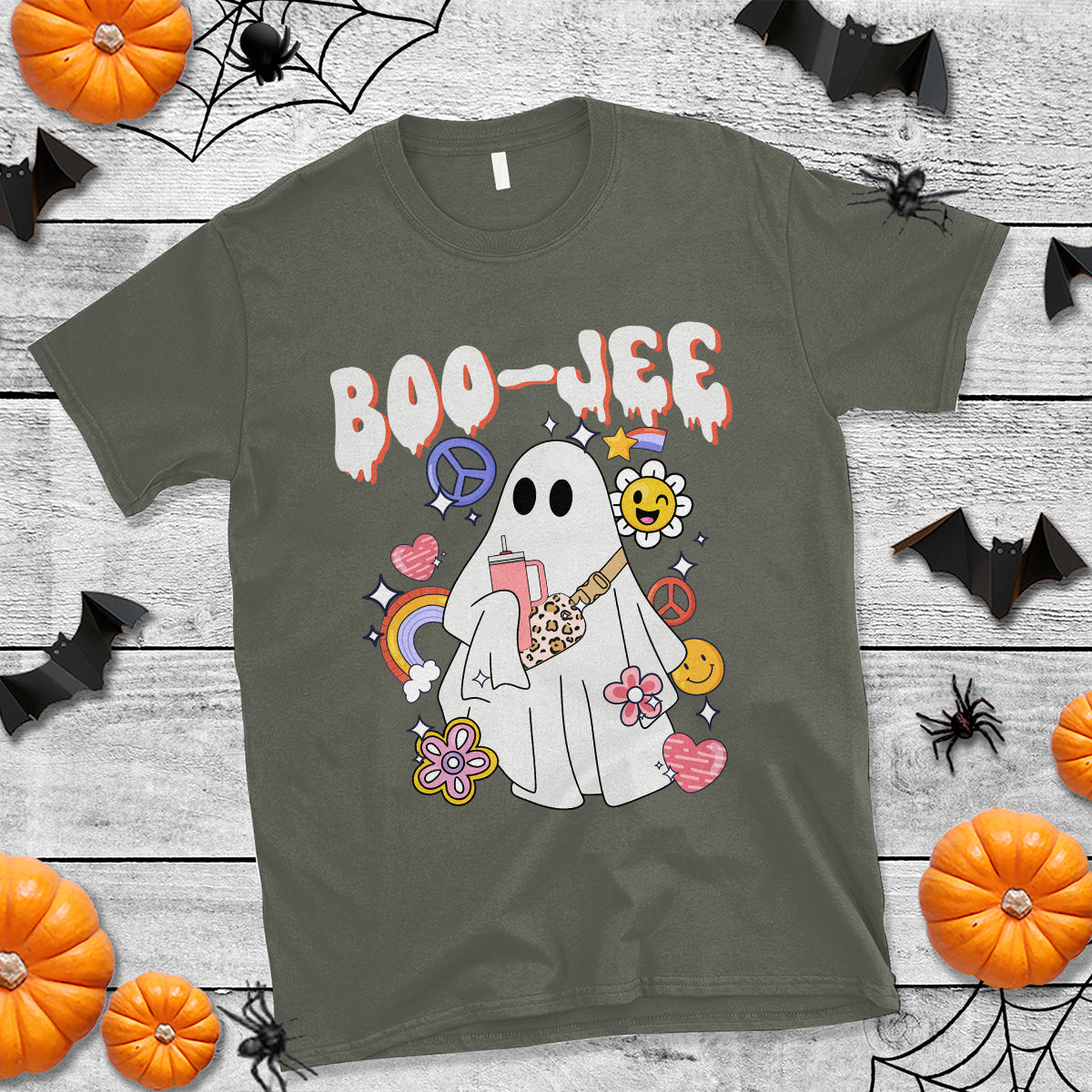 Ghost Halloween Costume T Shirt Spooky Season Hippie Boujee Boo-Jee - Wonder Print Shop