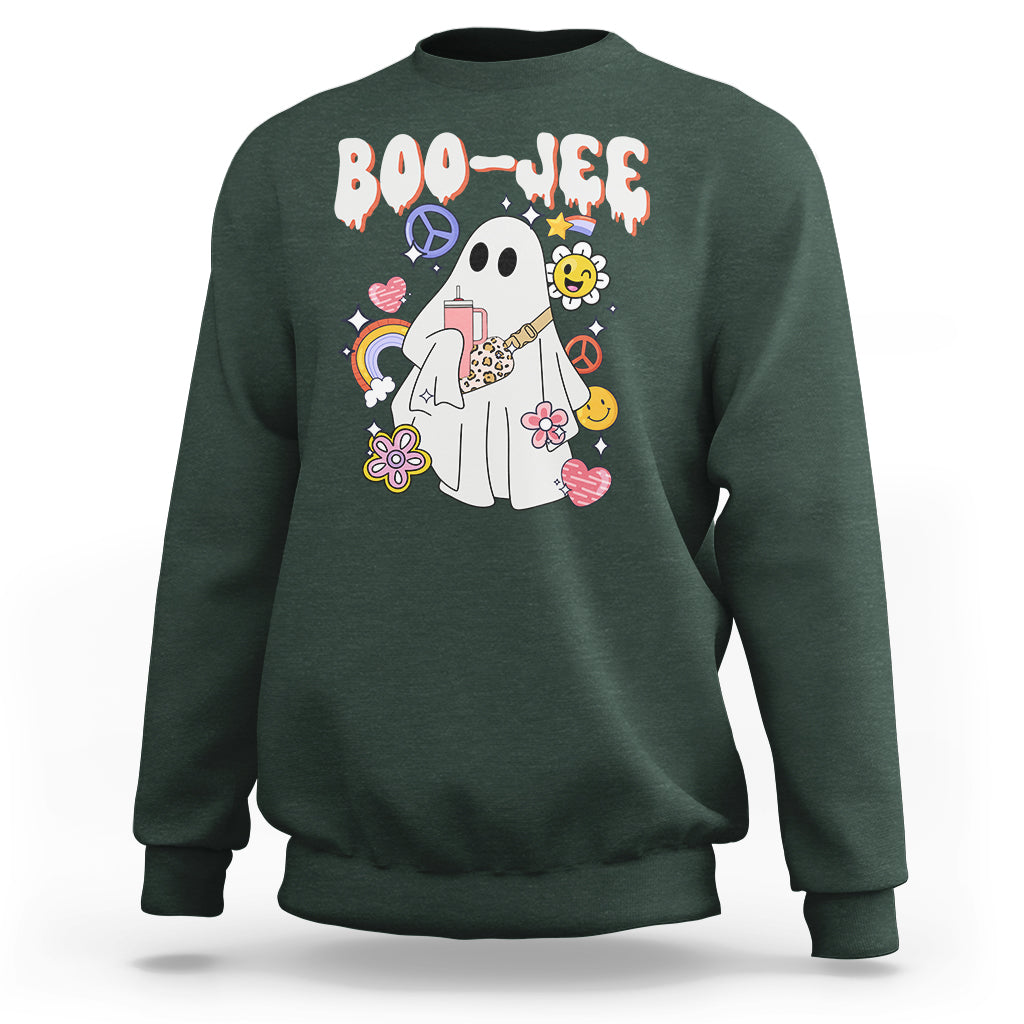 Ghost Halloween Costume Sweatshirt Spooky Season Hippie Boujee Boo-Jee - Wonder Print Shop